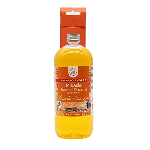 La Casa de los Aromas, Ambientador Mikado Reposición Canela Naranja, 1000ml con regalo de 15 sticks de recambio