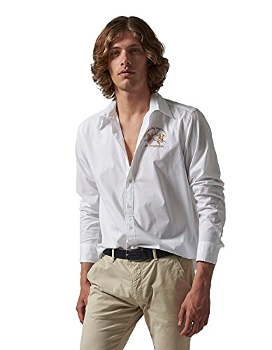 La Martina Man Shirt L/S Poplin Stretch Camisa Casual, Bianco, Medium para Hombre