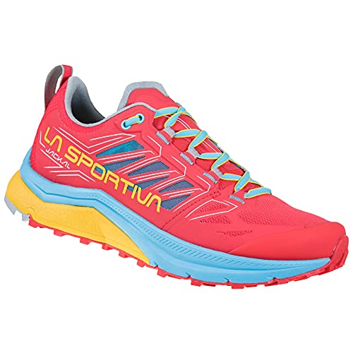 LA SPORTIVA Jackal Woman, Zapatillas de Trail Running Mujer, Hibiscus/Malibu Blue, 39.5 EU