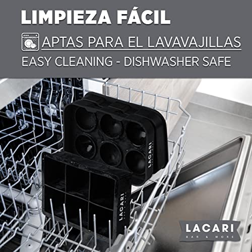 LACARI Bandeja de Hielo Grandes | Molde Bolas de Hielo de Silicona | 6x Cubos de Hielo Redondos y 6x Cuadrados | 45mm y 48mm Grandes | Bandeja para Cubos de Hielo para Bebidas y Cócteles | Sin BPA