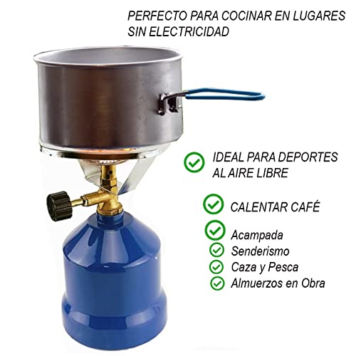 Lacosvi - Hornillo camping Gas Portátil Color Azul Con 1 Bombona de Gas 190g Perforable