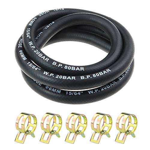 Laixin 15/64" Pulgada Ø 6 mm Línea de gas combustible 1 Metro con 5 Piezas Abrazaderas de Manguera para motores pequeños, Moto, Auto