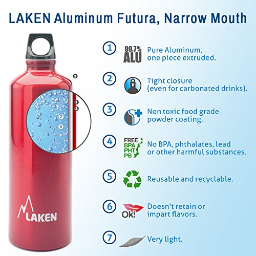 Laken Futura Botella de Agua, Cantimplora de Aluminio Boca Estrecha 1,5L, Gris