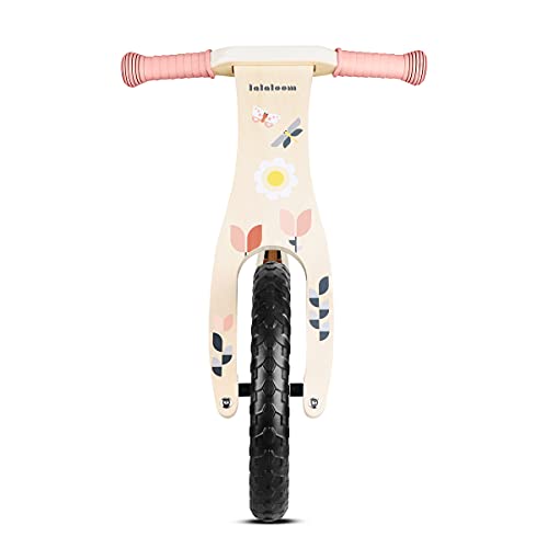 Lalaloom SPRING BIKE - Bicicleta sin pedales de madera para niños de 2 años (diseño con flores, andador para bebe, correpasillos para equilibrio, sillín regulable con ruedas de goma EVA), color Rosa