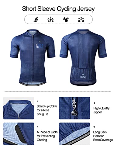 LAMEDA Maillot Ciclismo Hombre Verano Ropa Ciclista Hombre Poliéster 100% Transpirable （Azul-XL