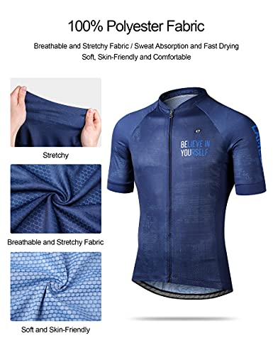 LAMEDA Maillot Ciclismo Hombre Verano Ropa Ciclista Hombre Poliéster 100% Transpirable （Azul-XL