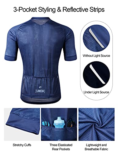 LAMEDA Maillot Ciclismo Hombre Verano Ropa Ciclista Hombre Poliéster 100% Transpirable （Azul-XL