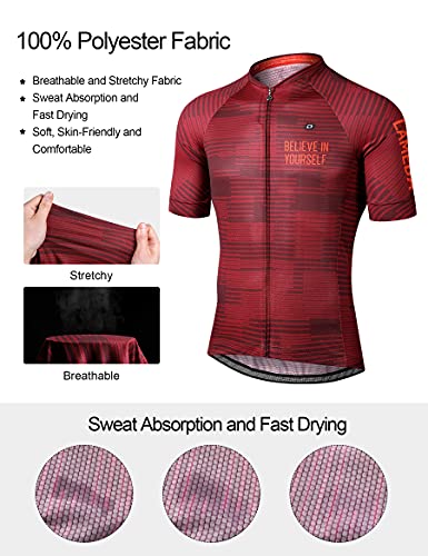 LAMEDA Maillot Ciclismo Hombre Verano Ropa Ciclista Hombre Poliéster 100% Transpirable Ropa Camiseta Ciclismo Elástico y De Secado Rápido(Rojo,XL)