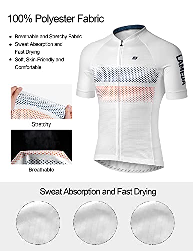 LAMEDA Maillot Ciclismo Hombre Verano Ropa Ciclista Hombre Poliéster 100% Transpirable （RY Blanco-XL