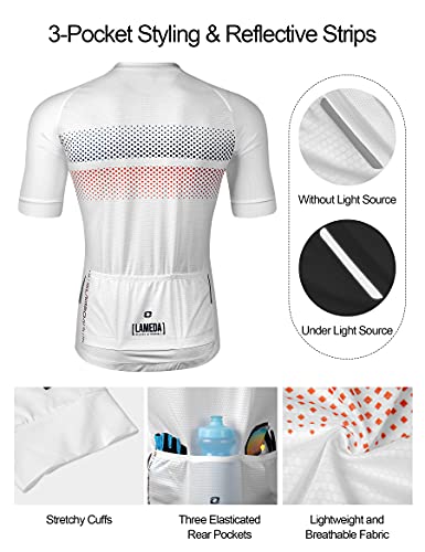 LAMEDA Maillot Ciclismo Hombre Verano Ropa Ciclista Hombre Poliéster 100% Transpirable （RY Blanco-XL