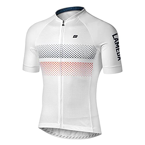 LAMEDA Maillot Ciclismo Hombre Verano Ropa Ciclista Hombre Poliéster 100% Transpirable （RY Blanco-XL