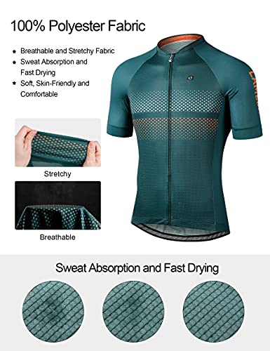 LAMEDA Maillot Ciclismo Hombre Verano Ropa Ciclista Hombre Poliéster 100% Transpirable （RY Verde-L