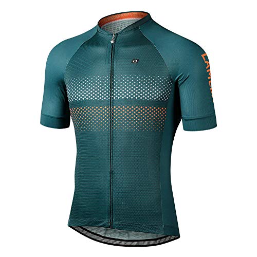 LAMEDA Maillot Ciclismo Hombre Verano Ropa Ciclista Hombre Poliéster 100% Transpirable （RY Verde-L