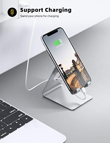 Lamicall Soporte Móvil, Soporte Teléfono - Soporte Dock Base para Teléfono para iPhone 12 Mini, 12 Pro MAX, 11 Pro, XS XS MAX XR X 8 7 6 Plus 5 4, Samsung S10 S9 S8, Huawei, Otras Smartphones - Plata