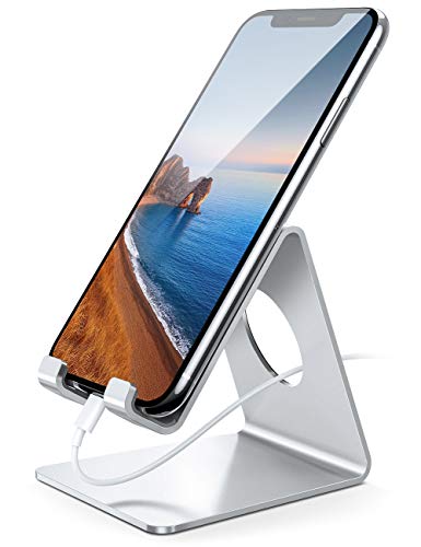 Lamicall Soporte Móvil, Soporte Teléfono - Soporte Dock Base para Teléfono para iPhone 12 Mini, 12 Pro MAX, 11 Pro, XS XS MAX XR X 8 7 6 Plus 5 4, Samsung S10 S9 S8, Huawei, Otras Smartphones - Plata