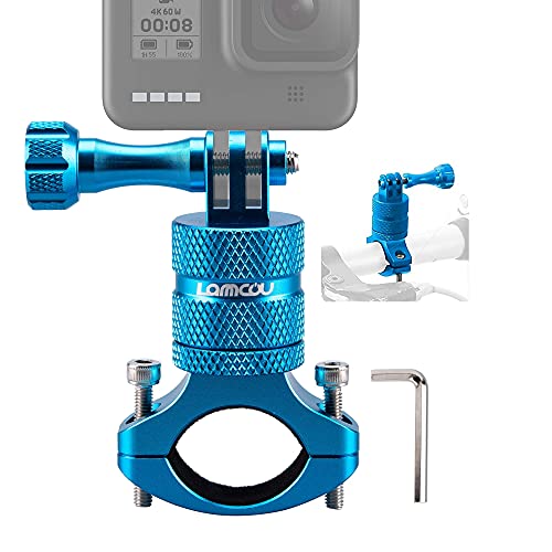 Lammcou Soporte para Bicicleta para Cámara de Acción, Soporte para Manillar de Aluminio Compatible con Hero 9 8 7 6 Session 4K Osmo Actioncam Bike Mount, Azul