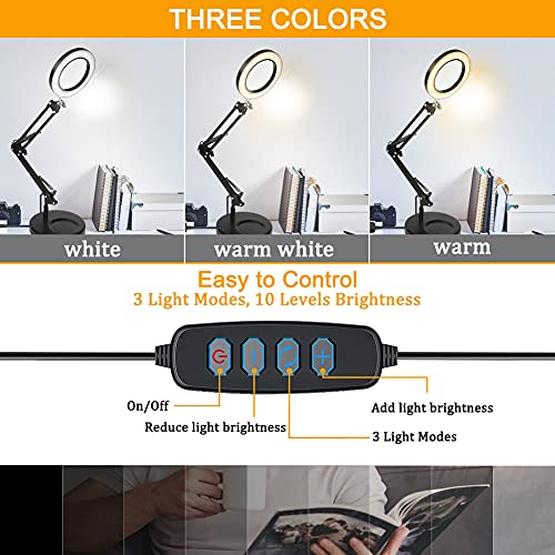 Lámpara de aumento LED 5X con luz Achort lámparas de lupa con abrazadera iluminadas alimentada por USB de 3 colores Bright regulables brazo giratorio ajustable para coser