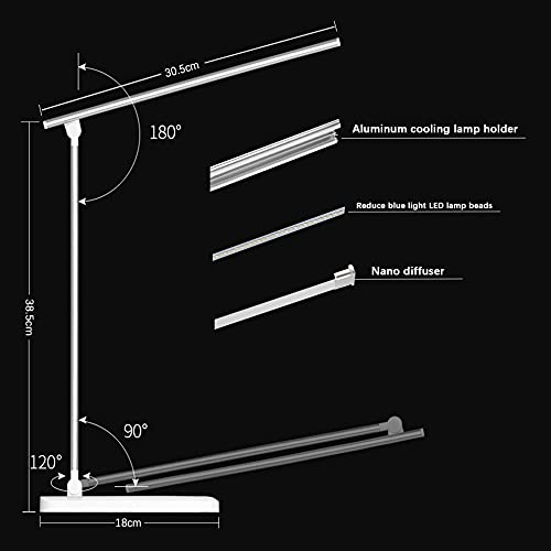 Lámpara Escritorio LED, Flexo de Escritorio, Cuidado Ocular, Puerto USB, 5 Modos,10 Niveles de Brillo,Temporizador de 30/60min, Función de Memoria