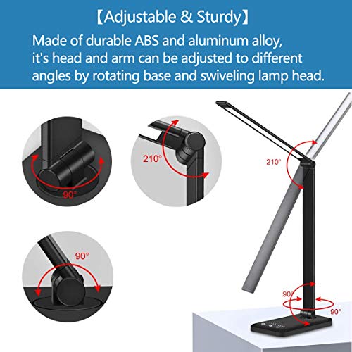 Lámpara Escritorio LED, Lámparas de Mesa USB Recargable con Temporizador, Plegable Luz con 5 Modos &5 Niveles de Brillo, Lámpara de Oficina Control Táctil Cuidado Ocular para Estudio Lectura, Negro