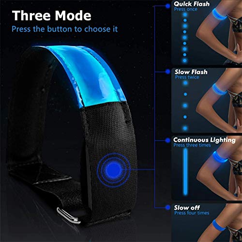 lanpard 2pcs Brazalete LED Recargable con Banda Reflectante Running, Luz para Correr Andar Ciclismo (Cable USB y Bolsa Incluidos) (Azul Flexible)
