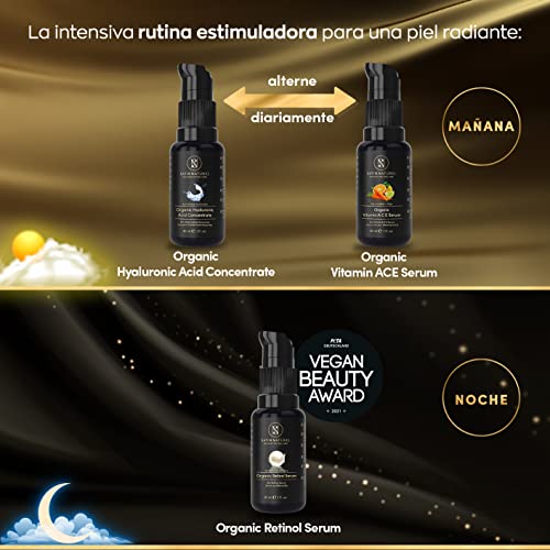 LANZAMIENTO Set Antiarrugas Orgánico – Serum de Retinol + Acido Hialurónico + Vitamina ACE – Crema Antiarrugas Mujer – Serum Facial Contorno de Ojos 3 x 30ml – Regalo Navidad