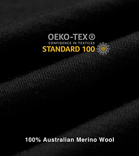LAPASA Camiseta Interior Térmica Ligera de 100% Lana Merino para Hombre Manga Larga Cuello Redondo Capa Interior M29 L Negro