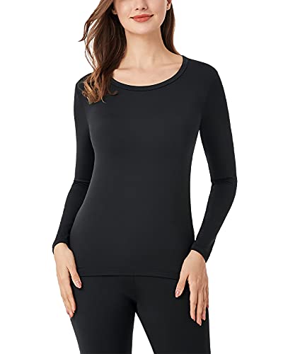 LAPASA Camiseta Térmica para Mujer Ropa Térmica Camiseta Interior Manga Larga Invierno Ligero L15 M Negro