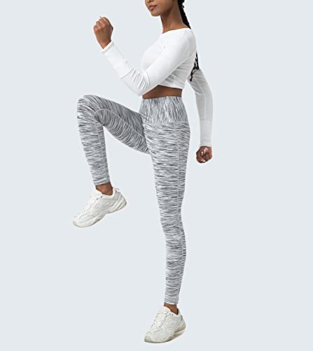 LAPASA Leggins Mujer Cintura Alta, Pantalón Deportivo Elástico, Mallas de Deporte Yoga, Leggings Largo Push Up L01A1 S Blanco+Gris