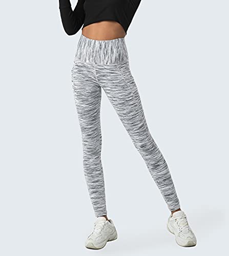 LAPASA Leggins Mujer con Bolsillos Laterales Cintura Alta Pantalón Deportivo Yoga y Ejercicio Mallas de Deporte Elástico Leggings Largo Push Up L01B1 XS Blanco+Gris