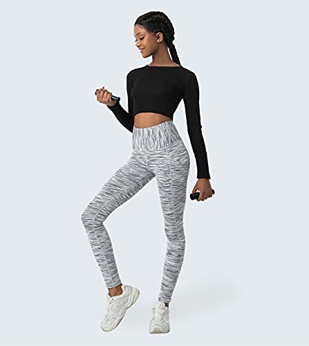 LAPASA Leggins Mujer con Bolsillos Laterales Cintura Alta Pantalón Deportivo Yoga y Ejercicio Mallas de Deporte Elástico Leggings Largo Push Up L01B1 XS Blanco+Gris