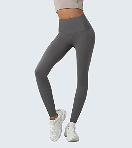 LAPASA Malla Deportivo con Bolsillos Laterales Cintura Alta Pantalón Deportivo Mujer Ligero Otoño y Invierno Leggings para Yoga y Ejercicio L36B1 S Gris Oscuro