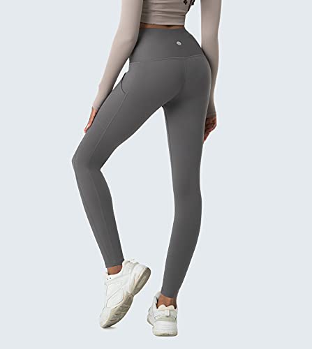 LAPASA Malla Deportivo con Bolsillos Laterales Cintura Alta Pantalón Deportivo Mujer Ligero Otoño y Invierno Leggings para Yoga y Ejercicio L36B1 S Gris Oscuro