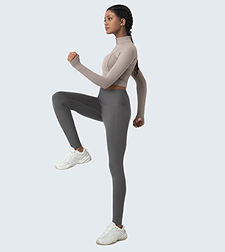 LAPASA Malla Deportivo con Bolsillos Laterales Cintura Alta Pantalón Deportivo Mujer Ligero Otoño y Invierno Leggings para Yoga y Ejercicio L36B1 S Gris Oscuro