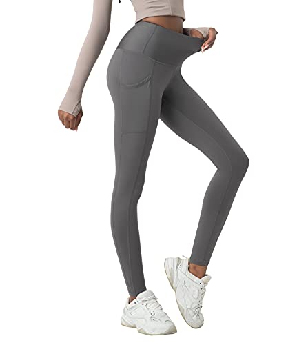 LAPASA Malla Deportivo con Bolsillos Laterales Cintura Alta Pantalón Deportivo Mujer Ligero Otoño y Invierno Leggings para Yoga y Ejercicio L36B1 S Gris Oscuro