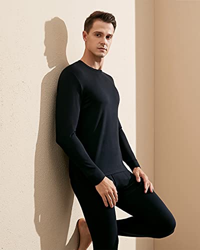 LAPASA Ropa Termica Hombre Conjunto Termico Camiseta & Mallas Termicas Ropa Interior Termica Frio Extremo Invierno Peso Medio/Cálido M86 Negro M