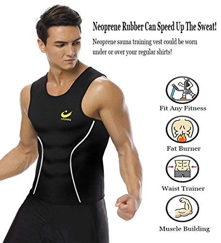 LAZAWG Chaleco de Sauna para Hombre, Entrenador de Cintura Adelgazante, Camiseta sin Mangas de Neopreno para Sudor Caliente, sin Cremallera, Control de Abdomen, Quemador de Grasa para pérdida