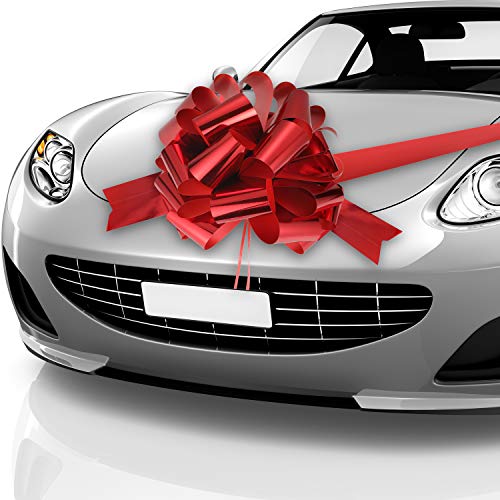 Lazo de Coche Lazo de Tirar Lazo de Envoltura de Regalos de Automóvil con Cinta de Coche de 20 Pies para Decoración de Coches Boda Nuevas Casas Celebración de Fiesta (Rojo Brillante, 20 Pulgadas)