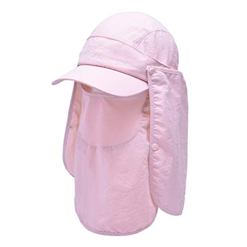 Lazzon Hombres Mujer Gorra para el Sol Anti-UV Pesca con Proteccion de Cuello ala Ancha Secado Secado rápido extraíble Sombrero Equitación Camping Senderismo (Rosado)