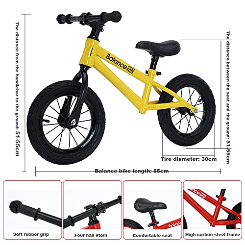 LBueuwe niño Bicicleta 12,14,16 Pulgadas para Niños de 2-6 años Bicicleta Sin Pedales para Niños y Niñas Correpasillos Regalos SillíN Regulable Bicicleta Equilibrio,Carga máxima 50 kg,Amarillo,16"