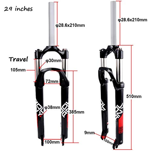 LCRAKON 26/27.5/29 Pulgadas Horquilla Suspensión Bicicleta Montaña, MJH-B03 Horquillas de Delantera de Suspensión de MTB de Ultraligera con Ajuste de Rebote - Tubo Recto 28.6 mm Recorrido 100 mm