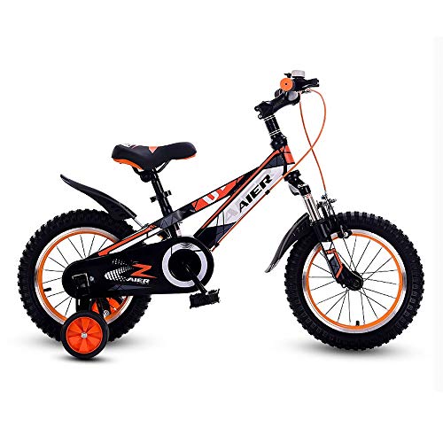 LDDLDG Bicicleta para niños y niñas para niños de 2 a 9 años de edad 12 a 14 16 18 20 pulgadas con ruedas de entrenamiento o bici infantil con soporte de pie (color: naranja, tamaño: 16 pulgadas)