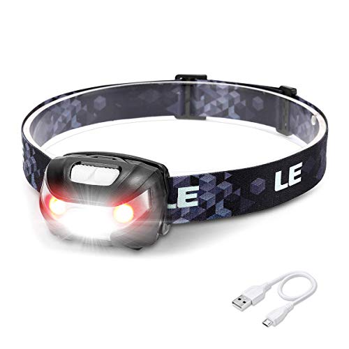 LE Linterna Frontal LED USB Recargable, Linterna Cabeza 5 Modos de Luz (Blanco y Rojo), Impermeable IPX4, Frontal LED Recargable para Pesca, Ciclismo, Running, Correr, Deporte Nocturno