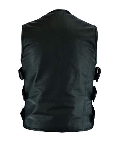 Leatherick Chaleco tipo de cuero de motociclista de grano superior estilo táctico SWAT para hombre con bolsillo profundo y paneles de bolsillo perforados