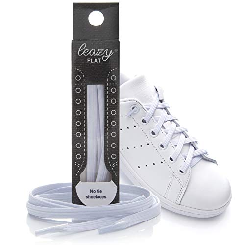 Leazy Flat, Cordones Elásticos Planos Unisex, Blanco, Talla L(hasta 6 Ojales por Lado)