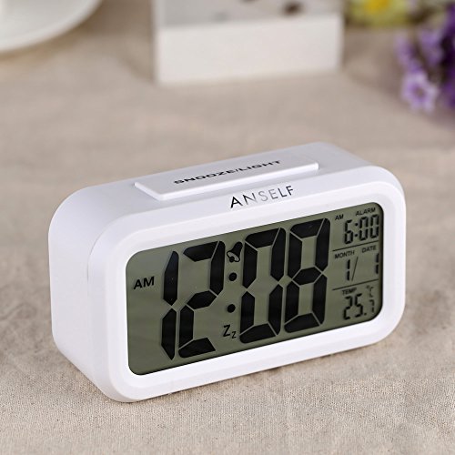 LED Digital Alarma Despertador,Anself Reloj Repeticion activada por luz Snooze Sensor de luz Tiempo Fecha Temperatura (Blanco Puro)