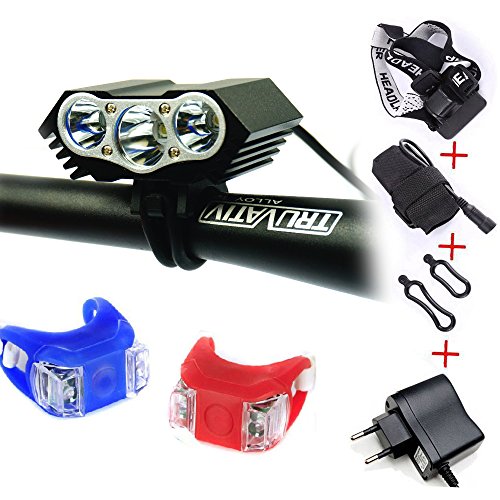 LED Luz de la Bicicleta Bici Linterna LáMPARA Torch Frontal Cabeza 3X CREE XM-L U2 /LED de Bicicleta Bicicleta luz(3 focos,4 Modos) con 2 x Luz Luces L ámpara Trasera para Bici Bicicleta