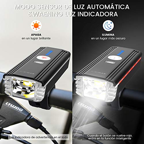 LED Luz Delantera Bicicleta,Luces Bicicleta Recargable USB Ultrabrillante Con Bocina de Bicicleta Electrónica IPX5 a Prueba de Agua, 4 Modos de Iluminación,Apto para Todas Las Bicicletas