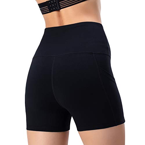 Leggings de yoga para mujer, talle alto, bolsillos para efecto faja, pantalones de entrenamiento, pantalones informales, Mujer, Pantaloni cropped, negro, medium