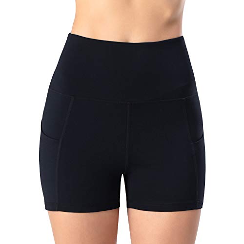 Leggings de yoga para mujer, talle alto, bolsillos para efecto faja, pantalones de entrenamiento, pantalones informales, Mujer, Pantaloni cropped, negro, medium