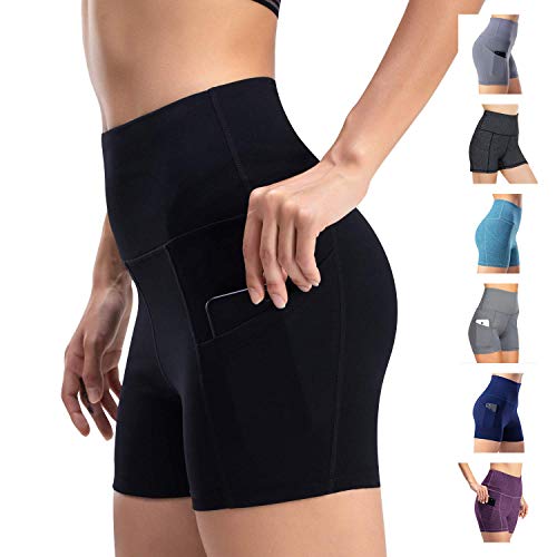 Leggings de yoga para mujer, talle alto, bolsillos para efecto faja, pantalones de entrenamiento, pantalones informales, Mujer, Pantaloni cropped, negro, small